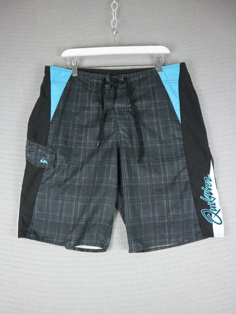 Y2K Plaid Surf Panel Quiksilver Boardshorts Size 36 Blue Vintage Rare